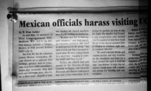Photo of clip from Newspaper carrying the story of the harassment our 1998 team suffered from immigration officers, known as La Migra. (1998)