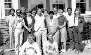 Photo of 1982. The staff of the UCC Office for Church and Society at a staff retreat. Our Executive Director was Yvonne Delk, standing front row, light jacket, white shirt.