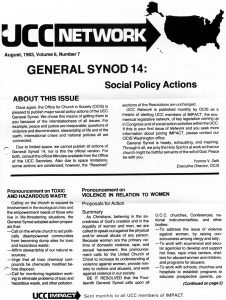 Photocopy of 1982. Sample of the monthly legislative update from the UCC Washington office.