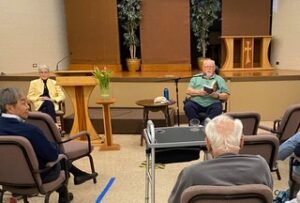 Paul Kittlaus at book reading and signing at Pilgrim Place for Organizing Justice Church